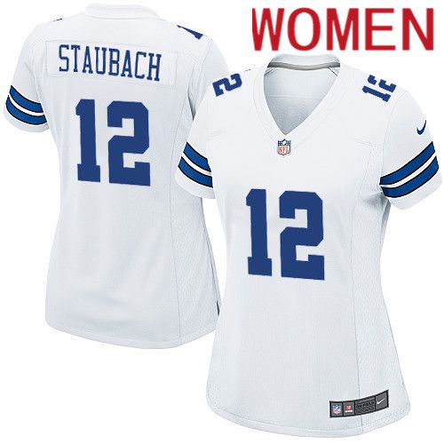 Women Dallas Cowboys #12 Roger Staubach Nike White Team Game NFL Jersey->women nfl jersey->Women Jersey